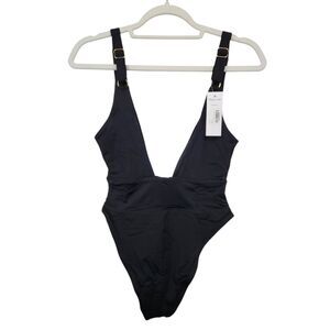 Yandy Black Plunge One Piece Swimsuit W/Cheeky Bottom Size Small